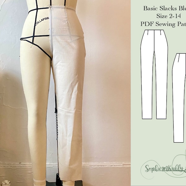 Basic Pants Pattern \ Women's Slim Fit Slacks Digital PDF Sewing Pattern Block / Size 2-14