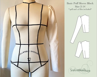Women's Standard Fit Puff Sleeve Digital PDF Sewing Pattern Block / size 2-14 / Long Sleeve