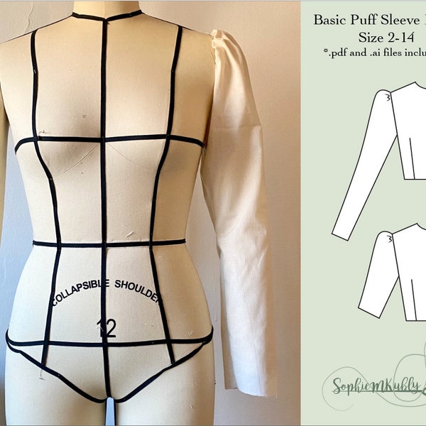Women's Standard Fit Puff Sleeve Digital PDF Sewing Pattern Block / size 2-14 / Long Sleeve