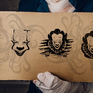 Scary Clown Svg, Clown horror png, horror character silhouette, Halloween digital cut file,Digital stickers