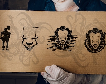 Payaso aterrador Svg, payaso de terror png, silueta de personaje de terror, archivo de corte digital de Halloween, pegatinas digitales