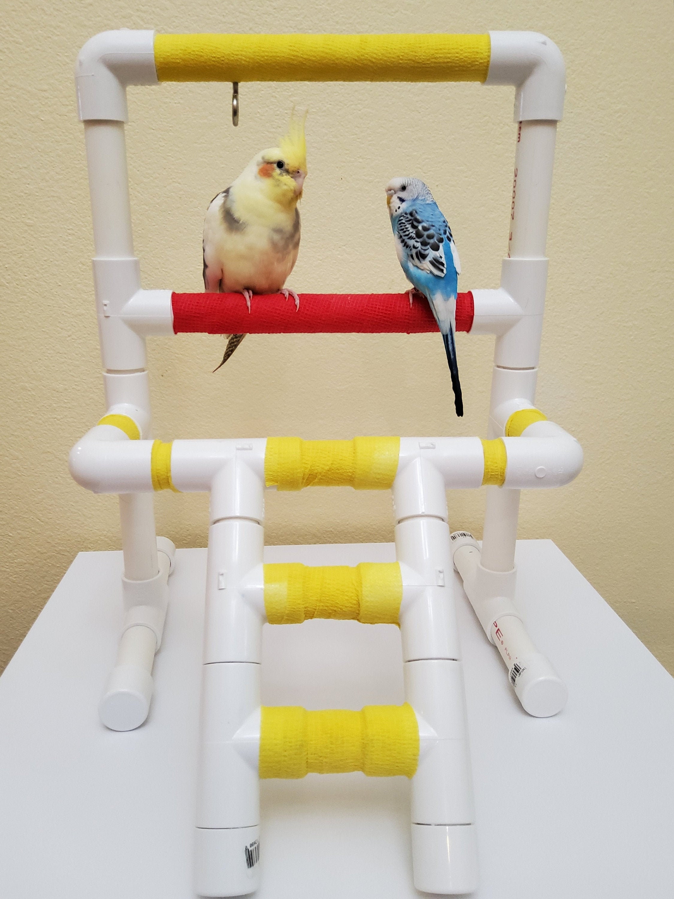 Bird Perch Stand Parrot Rope Swing Hanging Toy,Circle Ring Parakeet Perch Swing Toys&Bird Platform Parrot Stand Playground for Budgie Conure Finches Lovebird Cockatiel Cockatoo Exercise Toys 