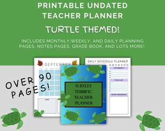 Printable Teacher Planner Undated Turtle Themed