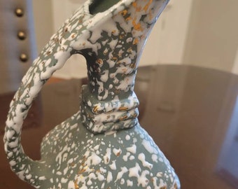 Vintage MCM Savoy 24k Gold Green Sage Splatter Vase USA 7.5" Tall