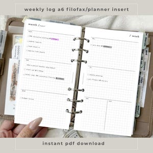 Veckovis arbetsschema horisontellt insticksprogram | A6 ringkalenderpåfyllning | Filofax-kalender för studenter | Akademisk minimalistisk kalender | SS03