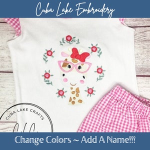 Giraffe with Glasses Embroidery Shirt | Girls Flutter Sleeve Shirt | Ruffle Shorts | Puff Sleeve Plain Shirt | Giraffe Roses | Party Animal