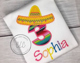 Girls 3rd Birthday Fiesta Themed Party Shirt | Tres Fiesta Party | Serape | Sombrero, Taco Theme Party | Any Number Available | Piñata Party