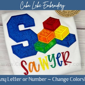Any Letter Building Blocks Birthday Shirt - Block Master - Blocks Birthday Party - Boys or Girls Birthday Shirt - birthday building blocks