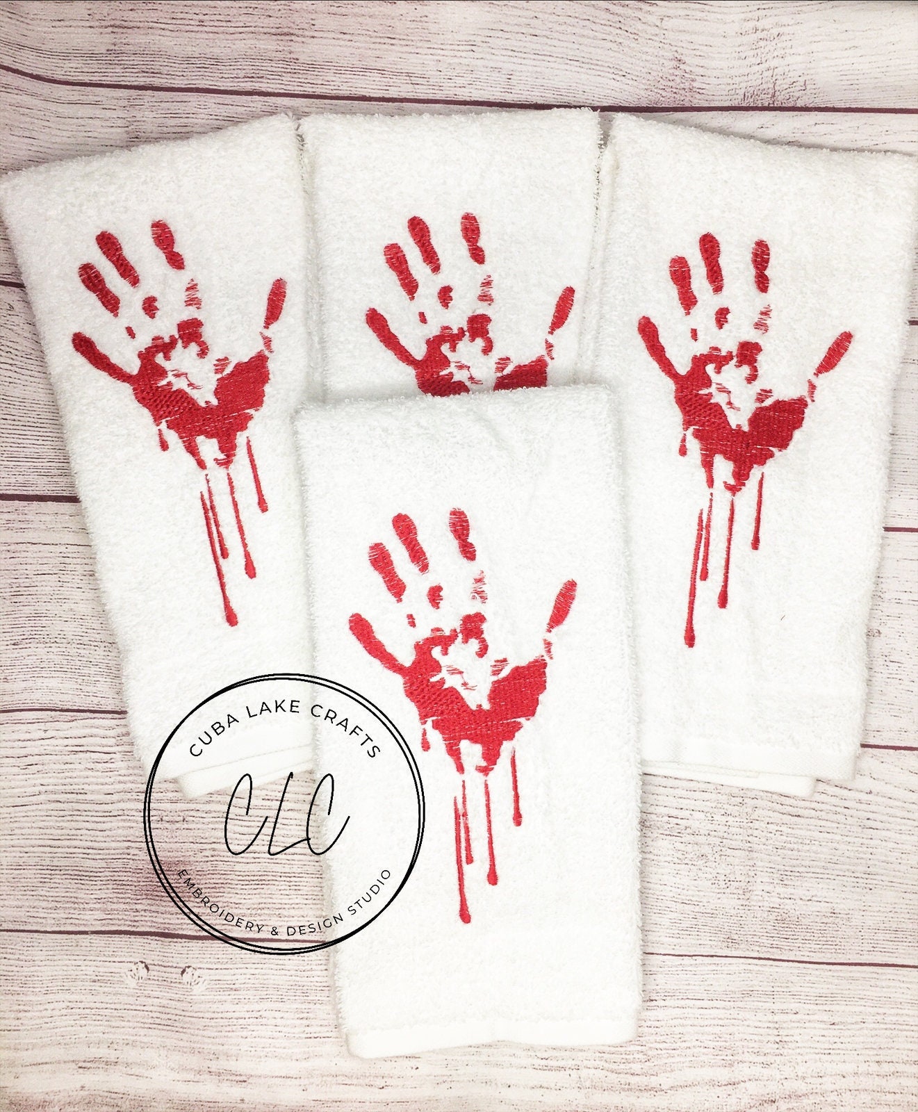 Hand Towel Embroidered Bathroom Towel Cloth Set Halloween   BLOODY HANDPRINT 