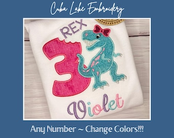 Girls 3 Rex 3rd Birthday Dinosaur Bow Shirt | Girls T-Rex Dinosaur Shirt | Three Rex Birthday Shirt | Three Rex Birthday Shirt | Dinosaur