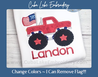 Americana | 4th of July | Memorial Day Monster Truck with Flag Shirt for Boys or Girls | Fourth Of July | Cookout | Summer | American Flag