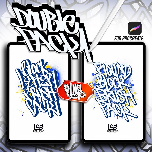 Double Pack Bundle - Chisel and Round Block 3D Outlined Brush Sets for Procreate | NO LINE OVERLAP | Perfect for Graffiti, Lettering, Script