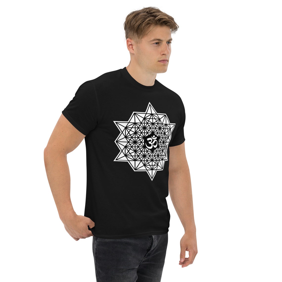 The Hum 64 Tetrahedron Grid Om Symbol Sacred Geometry Men's Tee ...