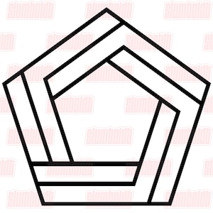 Può includere: Un design geometrico in bianco e nero con una forma pentagonale. Il design è composto da linee sovrapposte che creano un effetto tridimensionale.