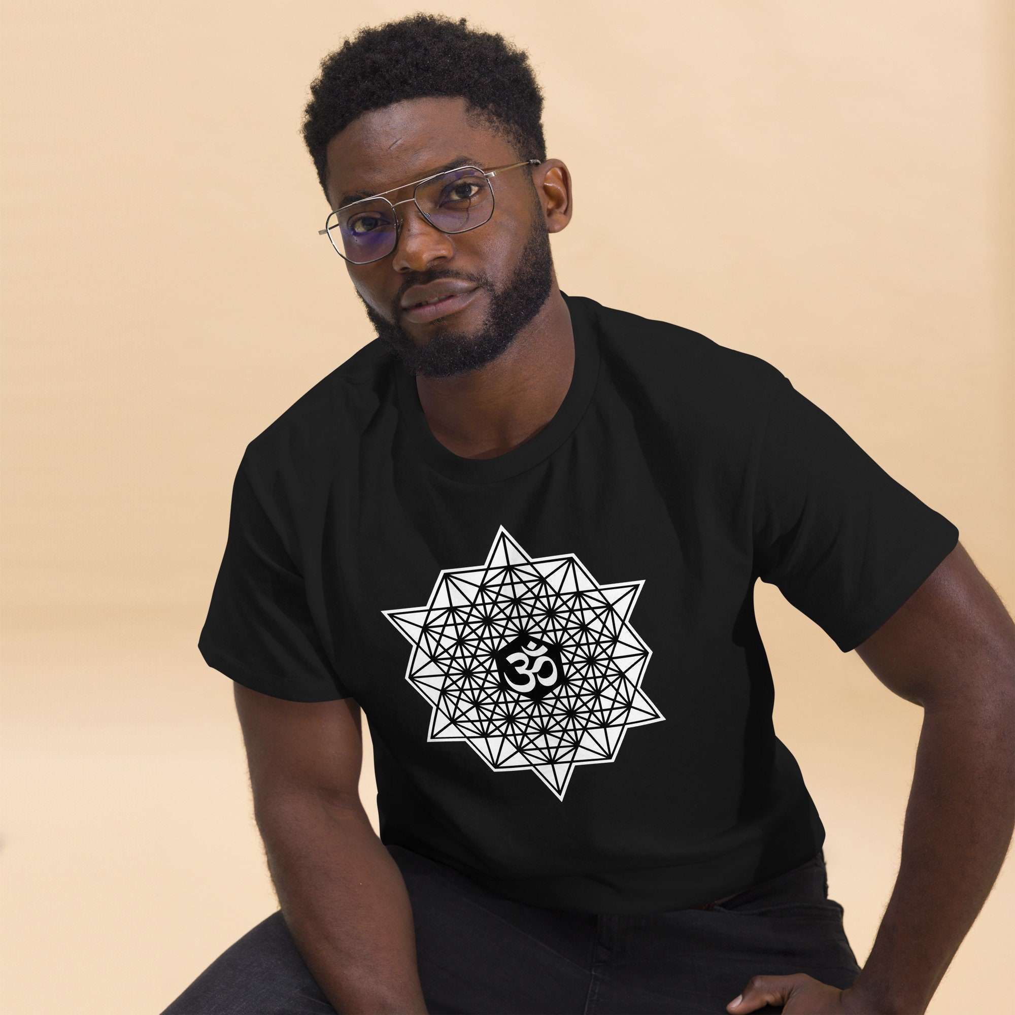 The Hum - 64 Tetrahedron Grid Om Symbol Sacred Geometry Men's Tee ...