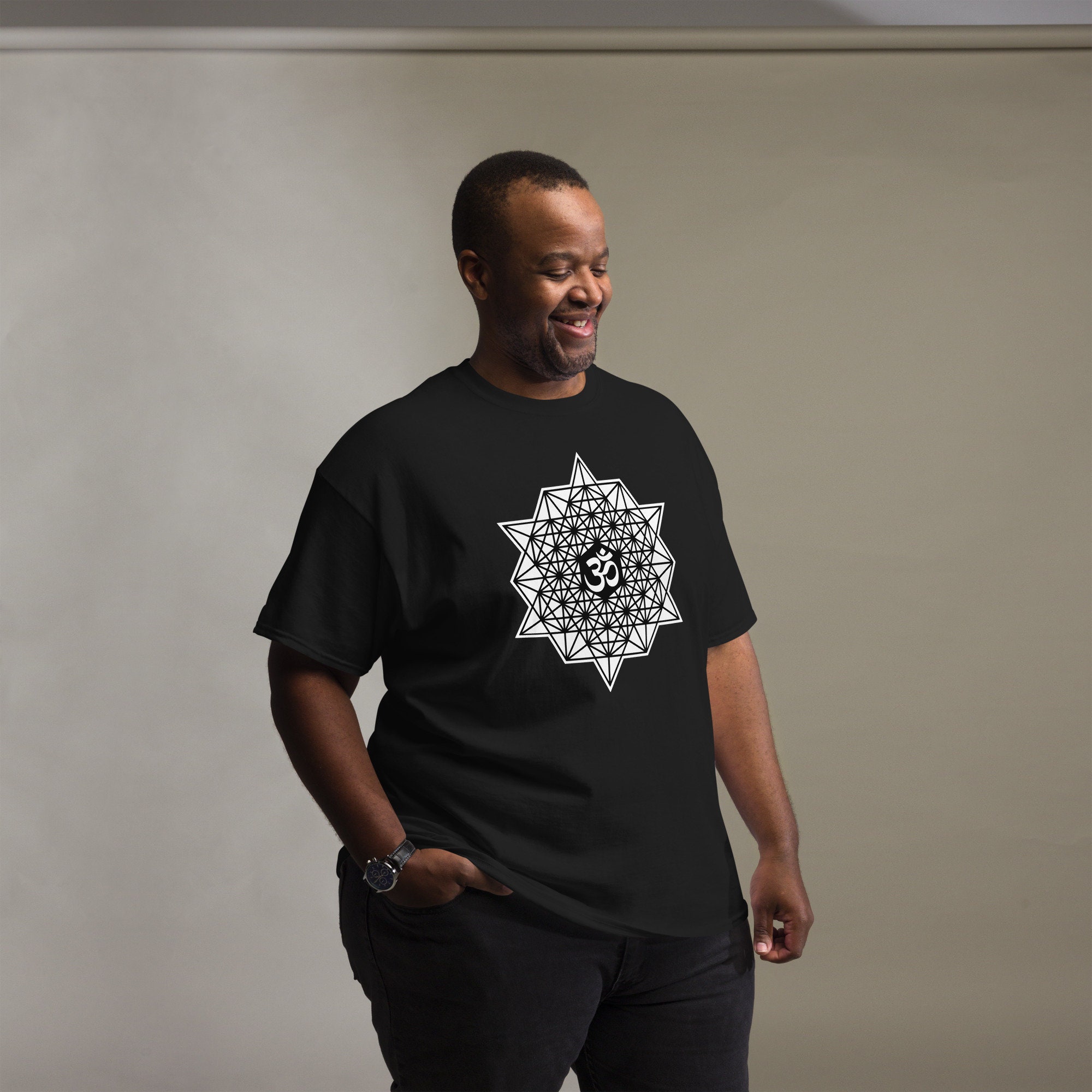 The Hum - 64 Tetrahedron Grid Om Symbol Sacred Geometry Men's Tee ...