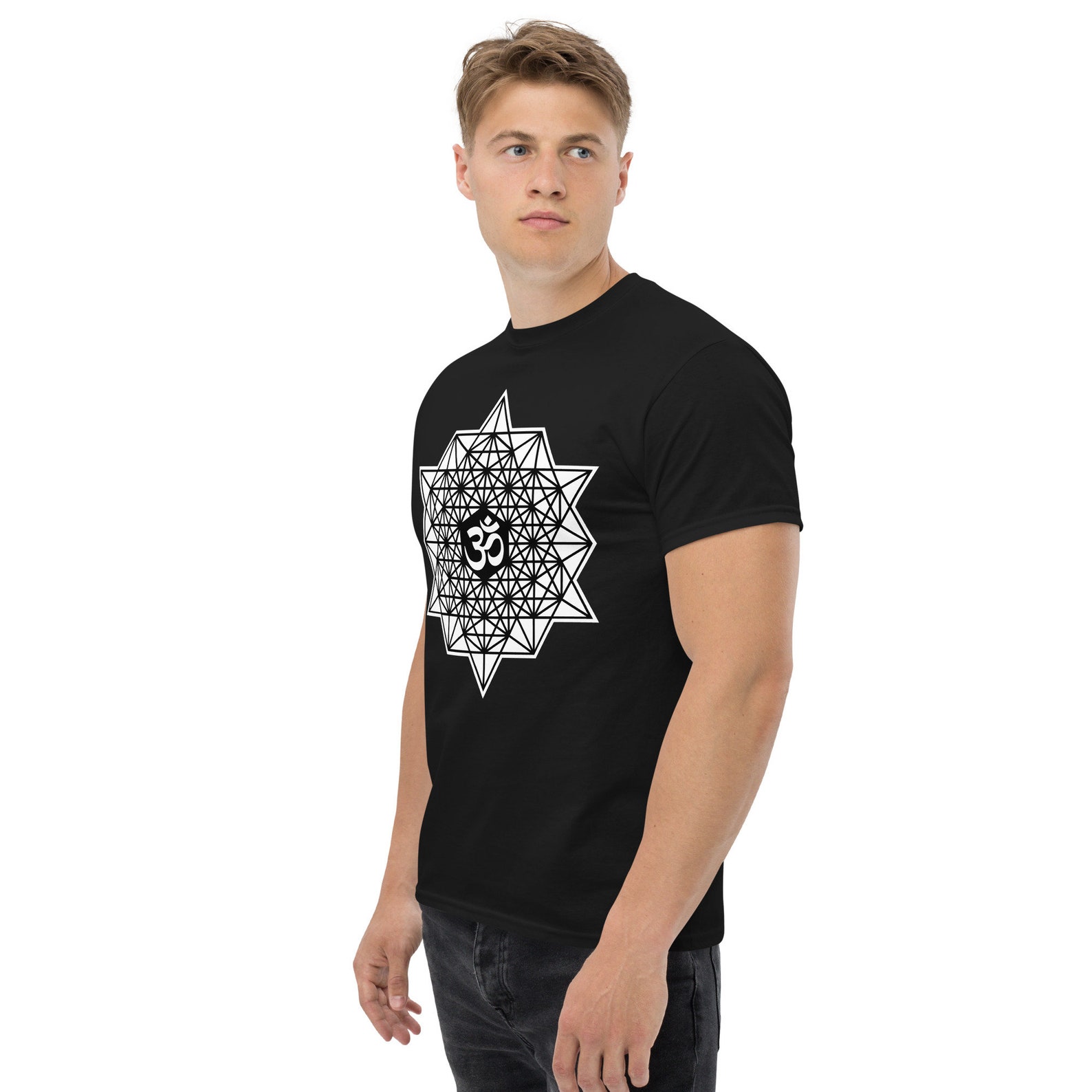 The Hum - 64 Tetrahedron Grid Om Symbol Sacred Geometry Men's Tee ...