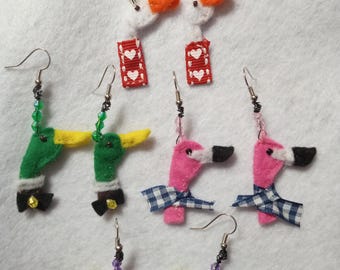 Goose, Mallard, Flamingo, Sandhill Crane hand sewn felt earrings
