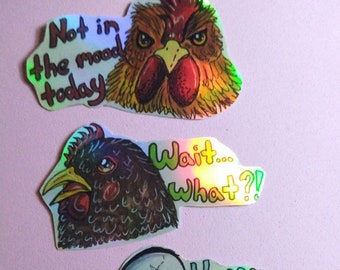 Funny chicken stickers, holographic chicken stickers