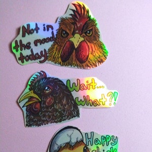 Funny chicken stickers, holographic chicken stickers