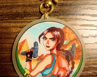 Lara Croft double sided glow in the dark keychain