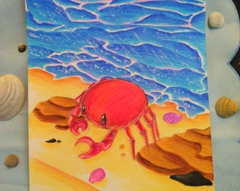 Little beach explorer, original artwork, art print 8.5 x 11
