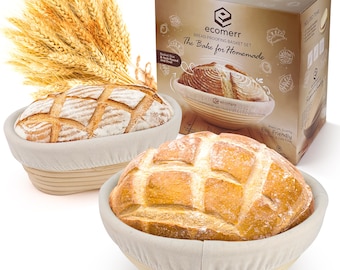 Bread Proofing Baskets Set of 2 9 inch Oval Shaped Dough Proofing Bowls w/Liners Perfect for Professional & Home Sourdough Bread Baking