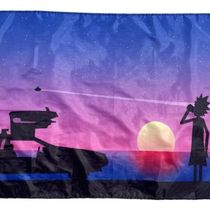 sunset rick and morty flag 3x5 feet college dorm decor funny frat man cave banner