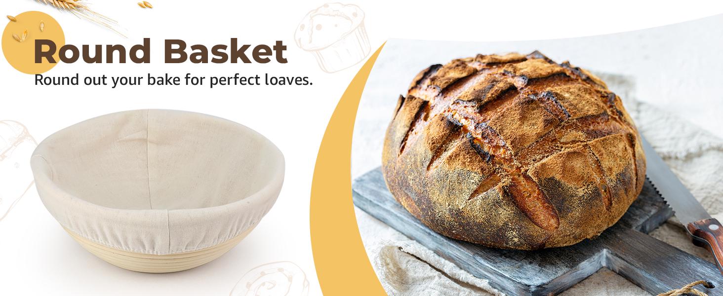 HAQQI Sourdough Proofing Basket Set - 9" Round & 10" Oval Banneton With Liner, Dough Whisk, Scraper, Lame