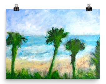 Poster Three Palm Trees Original Painting Ocean Wall Art Print
