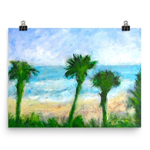 Poster Three Palm Trees Original Painting Ocean Wall Art Print