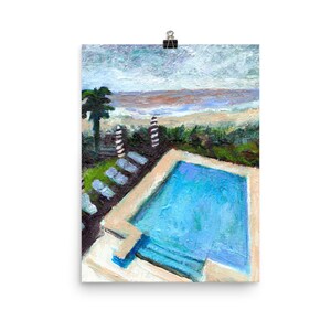 Póster artístico con vista al océano, impresión de paisaje marino vívido, póster de papel