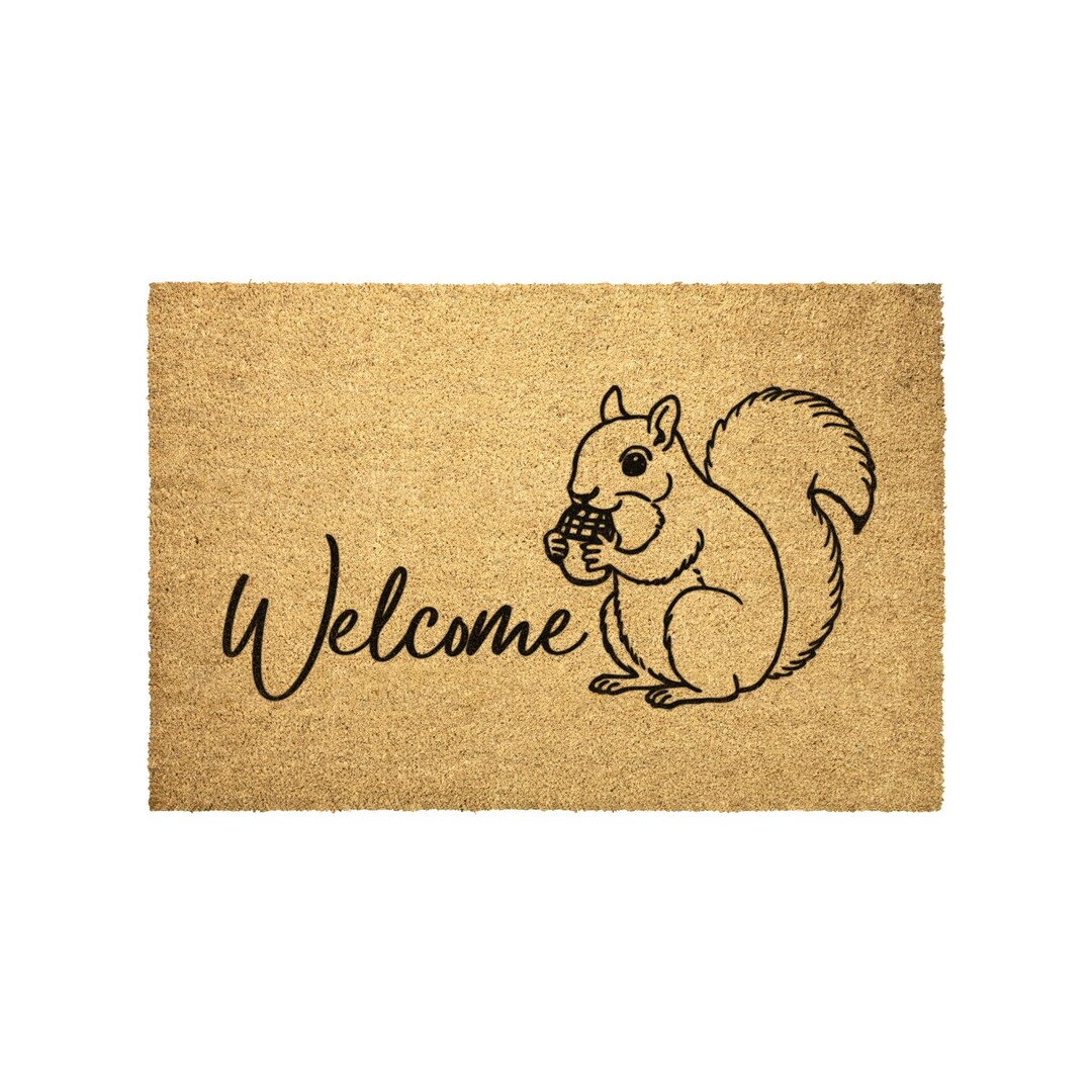 Squirrel With Acorn Welcome Mat | Cute Outdoor Decor, Rustic Door Mat ...