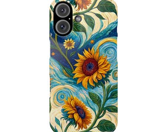 Van Gogh Style Sunflowers Slim Phone Cases, Floral iPhone 7-16 Cover, Artistic Phone Accessories, Stylish Protective Mobile Case, Trendy