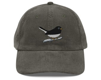 Dark Eyed Junco Embroidered Snowbird Corduroy Hat