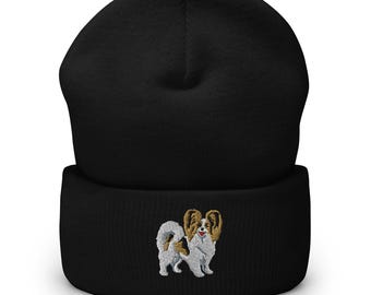 Papillon Dog Embroidered Cuffed Beanie