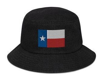 Texas Flag Embroidered Denim Bucket Hat - Stylish and Unique Accessory, Perfect for Outdoors and Festivals