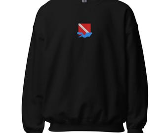 Diver Down Flag Sweatshirt | Embroidered SCUBA Unisex Pullover | Perfect Gift for Divers & Ocean Lovers