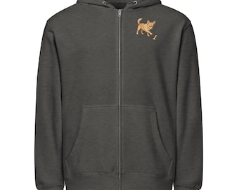 Playful Chihuahua with Bone DTG Full Zip Hoodie |  Dog Lover Chihuahua Gift