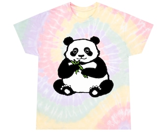 Cute Panda Snacking Tie-Dye Tee, Spiral - Colorful Animal Lover Shirt, Whimsical Wildlife Graphic Top, Fun Bamboo Bear T-Shirt, Panda Gift