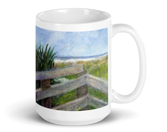 Ceramic Mug Gumbo Dreams Tybee Boardwalk  Coastal Art Glossy Coffee Cup