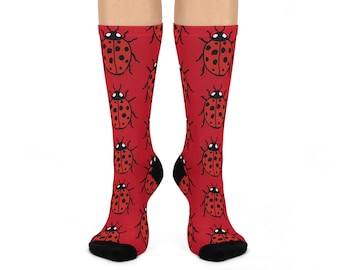 Ladybug Crew Socks - Cute Animal Print Footwear for Women, Fun Bug Design, Insect Lover Gift, Nature Inspired, Cozy, One size fits most