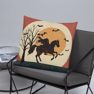Headless Horseman Pillow - Spooky Halloween Decor Cushion - Gothic Home Accent - Halloween Throw Pillow for Spooky Season