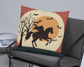 Headless Horseman Pillow - Spooky Halloween Decor Cushion - Gothic Home Accent - Halloween Throw Pillow for Spooky Season