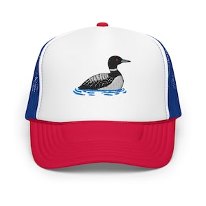 Casquette trucker oiseau brodée Loon - Casquette réglable en mousse pour l'extérieur et les loisirs