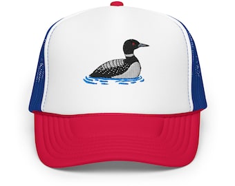 Loon Embroidered Bird Trucker Hat – Foam Adjustable Mesh Cap for Outdoors & Casual Wear