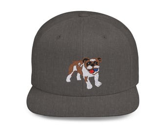 Bulldog Embroidered Snapback, Dog Lover Hat, Animal Baseball Cap, Pet Owner Gift, Flat Bill Headwear