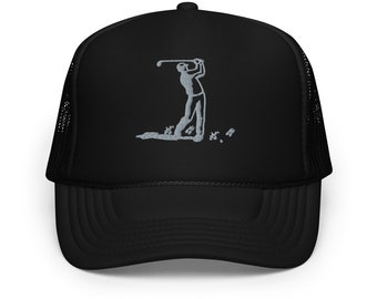 Golfer Swinging Trucker Hat - Embroidered Foam Cap for Golf Lovers - Stylish Golf Cap, Ideal Gift for Golfers