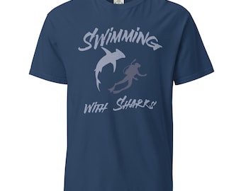 Swimming With Sharks Heavyweight T-Shirt | Unisex Garment-Dyed Tee for Shark Lovers & Beach Days