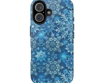 Blue Snowflakes Tough Phone Cases for iPhone 7-16 and Samsung S21-S24